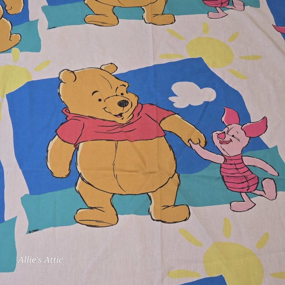 Winnie The Pooh Piglet Twin Flat Sheet Friends Clouds Vintage Disney Blue White